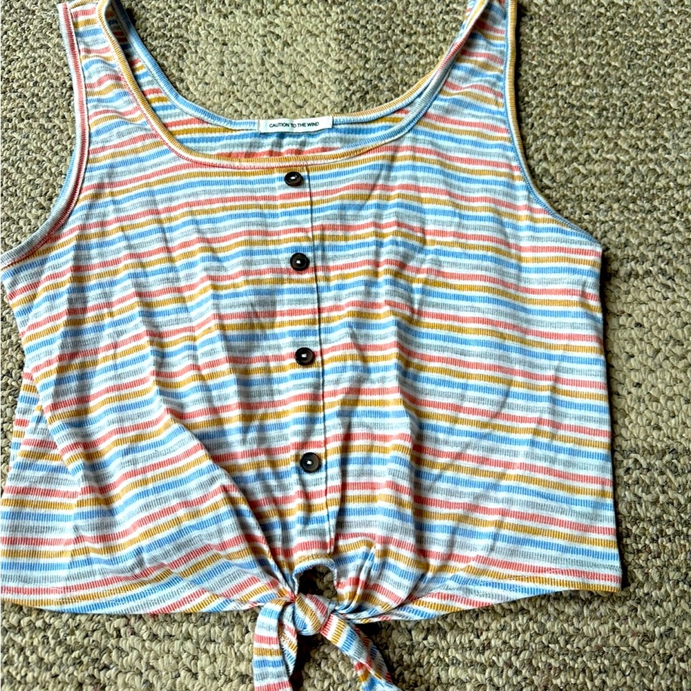 Women’s striped tank top w tie at bottom